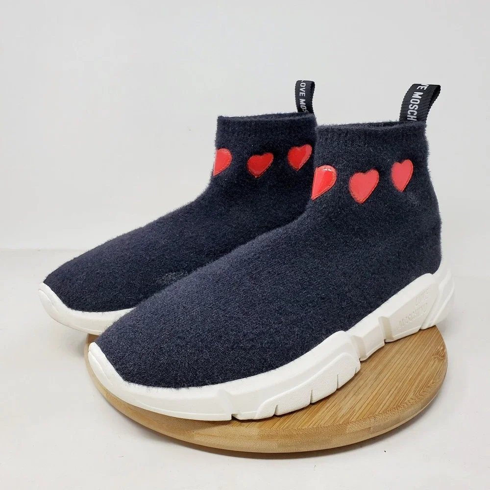 Love Moschino Sneaker Boots Womens 41 Black‎ Hearts Platform Chunky Shoes